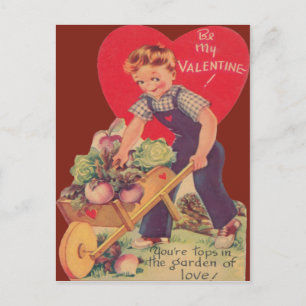 Vintage Retro-Gartenarbeit Valentinskarte Feiertagspostkarte