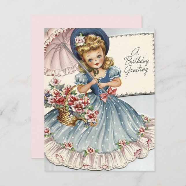 Vintage Retro-Geburtstagskarte mit Schirm Feiertagskarte (Vorne/Hinten)