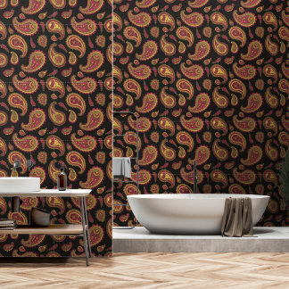 Vintage Retro Gelb Rot Paisley-Muster Tapete