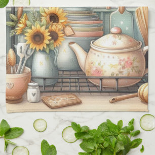 Vintage Retro Geschirr Teekanne Druck  Geschirrtuch