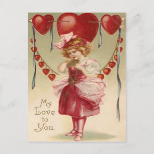 Vintage Retro Girl Hearrows Arrows Valentine Card Feiertagspostkarte