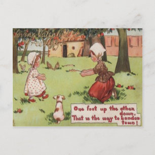 Vintage Retro Girls & Dog Valentine Card Feiertagspostkarte