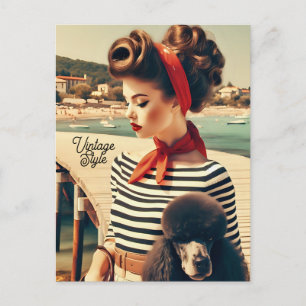 Vintage Retro-Glamour-Girl mit Pudel Postkarte