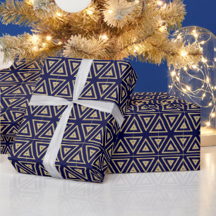 Vintage Retro Gold Navy Tribal geometrisches Muste Geschenkpapier