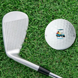 Vintage Retro Golf Cart Cute Blue Monogrammed Golfball