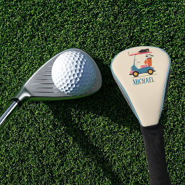 Vintage Retro Golf Cart Cute Blue Monogrammed Headcover