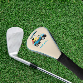 Vintage Retro Golf Cart Cute Blue Monogrammed Headcover