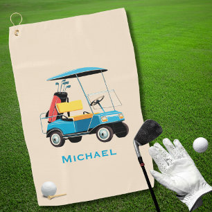 Vintage Retro Golfcart mit süßem blauem Monogramm Golfhandtuch