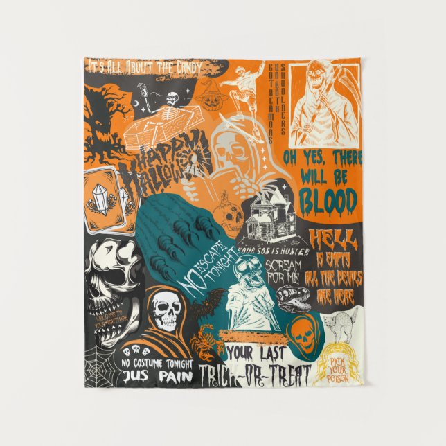 Vintage Retro Halloween 90er Jahre Classic Collage Wandteppich (Vorderseite)