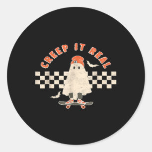 Vintage Retro Halloween Creep It Real Geist Junge Runder Aufkleber
