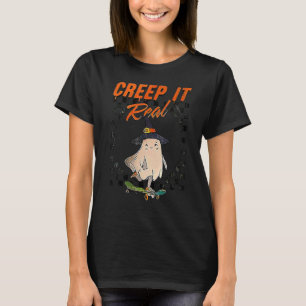 Vintage Retro Halloween Gruseliger Geist Junge Fa T-Shirt