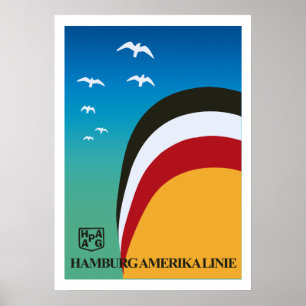 Vintage Retro Hamburg-Amerika-Schifffahrtslinie Re Poster