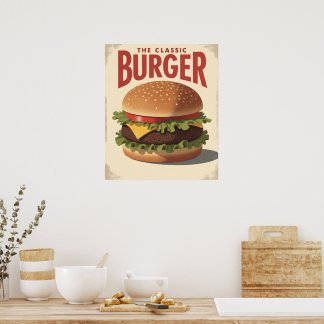 Vintage Retro Hamburger Diner Poster Kunst