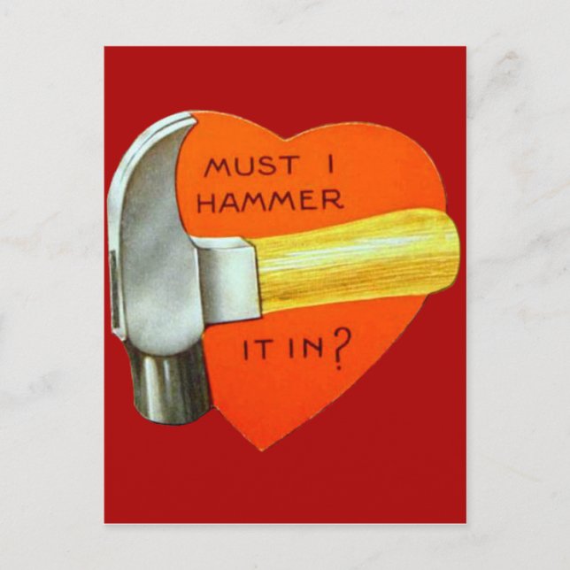 Vintage Retro Hammer Valentine Card Feiertagspostkarte (Vorderseite)