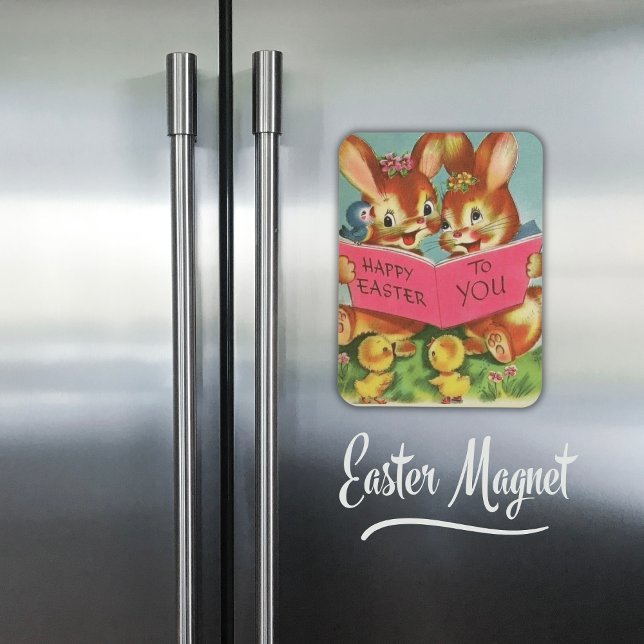 Vintage Retro Happy Oaster Bunnies und Chicks Magnet (Vintage Retro Happy Easter Bunnies and Chicks Magnet)