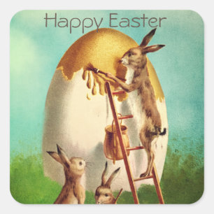 Vintage Retro Hase Ei Ostern Quadratischer Aufkleber
