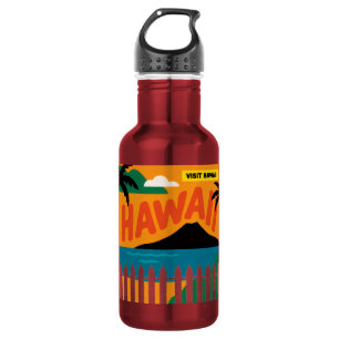 Vintage Retro Hawaii-Inseln Reiseillustration Edelstahlflasche