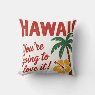 Vintage Retro Hawaii-Inseln Reiseillustration Kissen