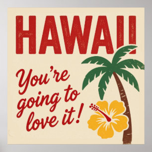 Vintage Retro Hawaii-Inseln Reiseillustration Poster