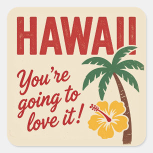 Vintage Retro Hawaii-Inseln Reiseillustration Quadratischer Aufkleber