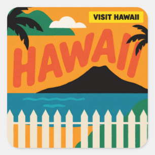 Vintage Retro Hawaii-Inseln Reiseillustration Quadratischer Aufkleber