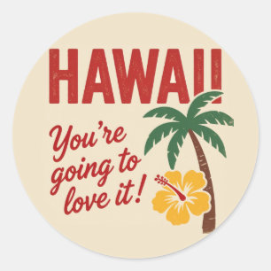 Vintage Retro Hawaii-Inseln Reiseillustration Runder Aufkleber