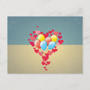 Vintage Retro-Herz-Balloons Türkisblaue Creme Postkarte