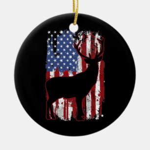 Vintage Retro Hirsch USA-Flag Hirschjagd Amerikani Keramik Ornament