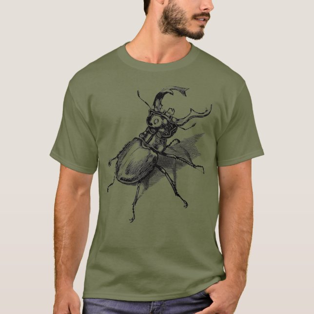 Vintage Retro-Hirschkäfer-Entomologie T-Shirt (Vorderseite)