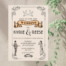Vintage Retro-Hochzeitseinladung in Schwarz/Weiß