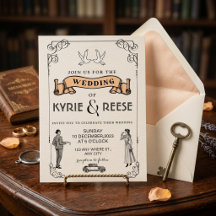 Vintage Retro-Hochzeitseinladung in Schwarz/Weiß