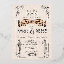 Vintage Retro-Hochzeitseinladung in Schwarz/Weiß