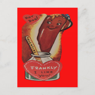 Vintage Retro Hot Dog Valentine Card Feiertagspostkarte