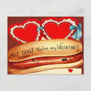 Vintage Retro Hot Dog Valentine Card Feiertagspostkarte