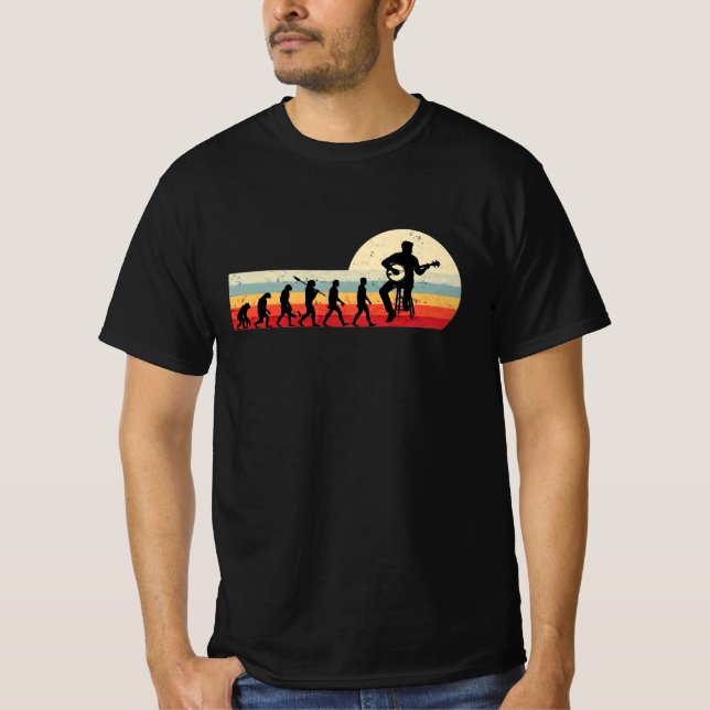 Vintage Retro Humanevolution Banjo Gitarre T-Shirt (Vorderseite)