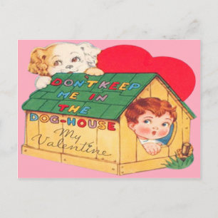 Vintage Retro-Hundehütte Valentinskarte Feiertagspostkarte