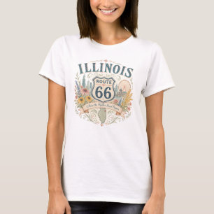 Vintage Retro Illinois Mother Road Skyline Bekleid T-Shirt