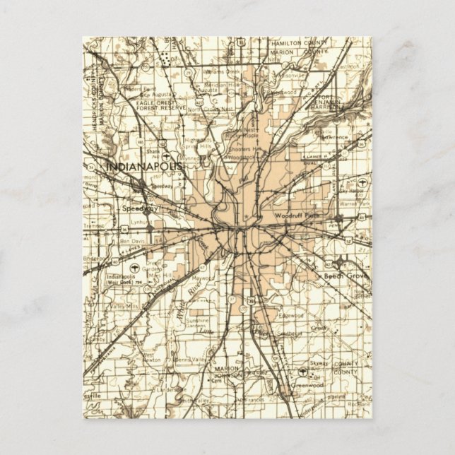 Vintage Retro Indianapolis Karte (Vorderseite)