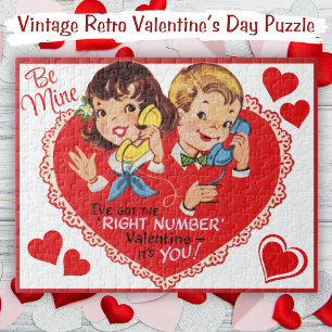 Vintage Retro Junge Mädchen Sei Mein Valentinstag Puzzle