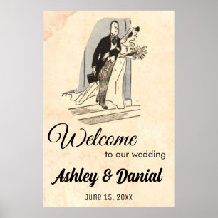 Vintage Retro Just Married Couple Begrüßung Poster
