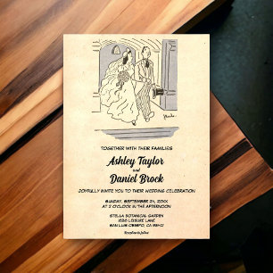 Vintage Retro Just Married Couple Comic Hochzeit Acryleinladungen