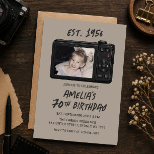 Vintage Retro-Kamera 70. Geburtstagsfoto Einladung