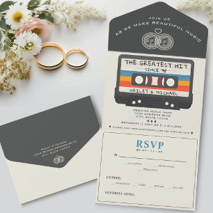 Vintage Retro Kassettenband Größter Hit Hochzeit All In One Einladung