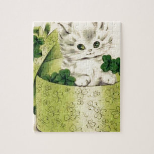 Vintage Retro Kätzchen St. Patrick's Day Puzzle