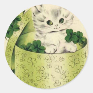 Vintage Retro Kätzchen St. Patrick's Day Runder Aufkleber