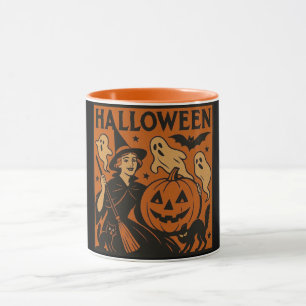 Vintage/Retro Katze, Geist, Kürbis & Hexe Tasse