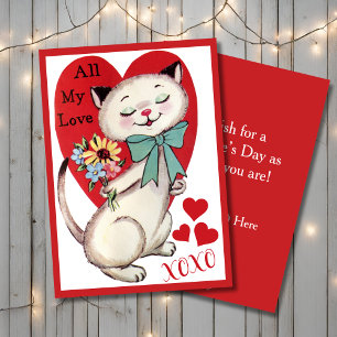 Vintage Retro-Katze mit Blumen benutzerdefiniertes Feiertagskarte