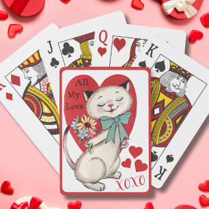 Vintage Retro-Katze mit Blumen XOXO Valentinstag Spielkarten