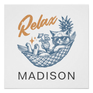 Vintage Retro-Katze Relaxing Hängematte Cocktail T Poster