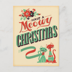 Vintage Retro-Katzen-Weihnachts-Postkarte Feiertagspostkarte